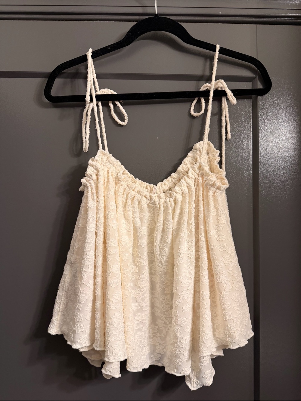 Free People Cream Lace Tie-Shoulder Flowy Crop Tank - Picture 3 of 6